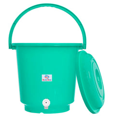 Heart Home Multipurposes Plastic Bucket With Lid & Tap System For Home Cleaning & Save Water, 18Ltr. (Green) 52HH3895