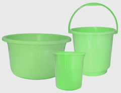 Kuber Industries 3 Pieces Plastic Bucket, Dustbin & Tub Set (Green)
