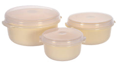 Kuber Industries 3 Piece Multiuses Plastic Serving/Mixing Bowls, Food Storage Containers Set With Lid, (3200ml, 1800ml, 1000ml) (Cream)-46KM0317