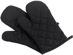 Heart Home Heat Resistant Cotton Kitchen Oven Mitt Microwave Glove Set, Non-Slip Grip and Hanging Loop for Kitchen, Cooking, Baking, Set of 2 (Black), Standard (HS_37_HEARTH020602)