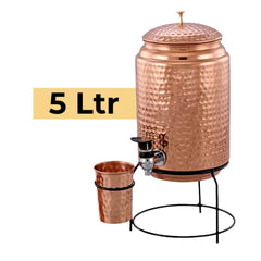 Kuber Copper Water Bottle & Water Dispenser Combo Set|with Added Health Benefits of Copper|Ergonomic Design & Easy to Clean|Pack of 2|5 Liters & 950 ML|Copper