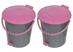 Heart Home Plastic Pedal Dustbin, Trashbin, Wastebin For Kitchen, Bathroom, Office Use With Handle, 5 Liter- Pack of 2 (Grey & Pink)-47HH01016