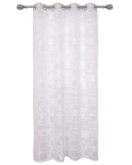 Heart Home Flower Design 7 Feet Door Curtain for Living Room, Bed Room, Kids Room with 8 Eyelet (White) 52HH3903