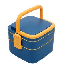 Kuber Industries Lunch Box|Unbreakable Plastic 2 Squre Containers Tiffin with Handle|Durable Lunch Box with Push Lock,1000 ML (Blue)