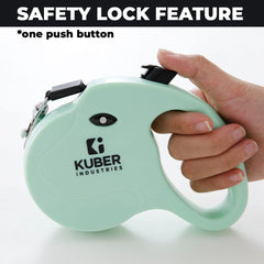 Kuber Industries Automatic Retractable Dog Leash with Anti-Slip Handle, One-Handed Brake- Green