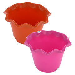 Heart Home Blossom Flower Pot|Durable Plastic Flower Pots|Planters for Home Décor|Garden|Living Room|Balcony|Pack of 2 (Pink & Orange)
