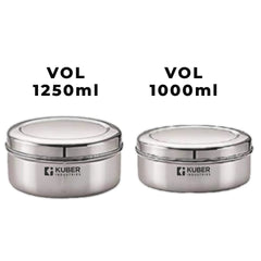 Kuber Stainless Steel Flat Kitchen Container Set | Rust Proof & Durable | Multipurpose, Easy to Clean, Sturdy & Stackable | Kitchen Storage Containers Set of 2 - Assorted