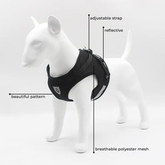 Urbane Home Reflective Dog Harness With Adjustable Leash|Breathable Polyester Mesh Fabric |Medium Size|HT-844|Comfortable No-Pull Grip|Quick Release Buckles|Easy On - Easy Off Harness|Black