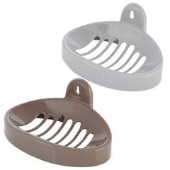 Kuber Industries Soap Holder|Sink Soap Holder|Plastic wall Mounted Soap Holder|Oval Shape Self Draining Soap Dish for Bathroom|Pack of 2 (Silver & Brown)