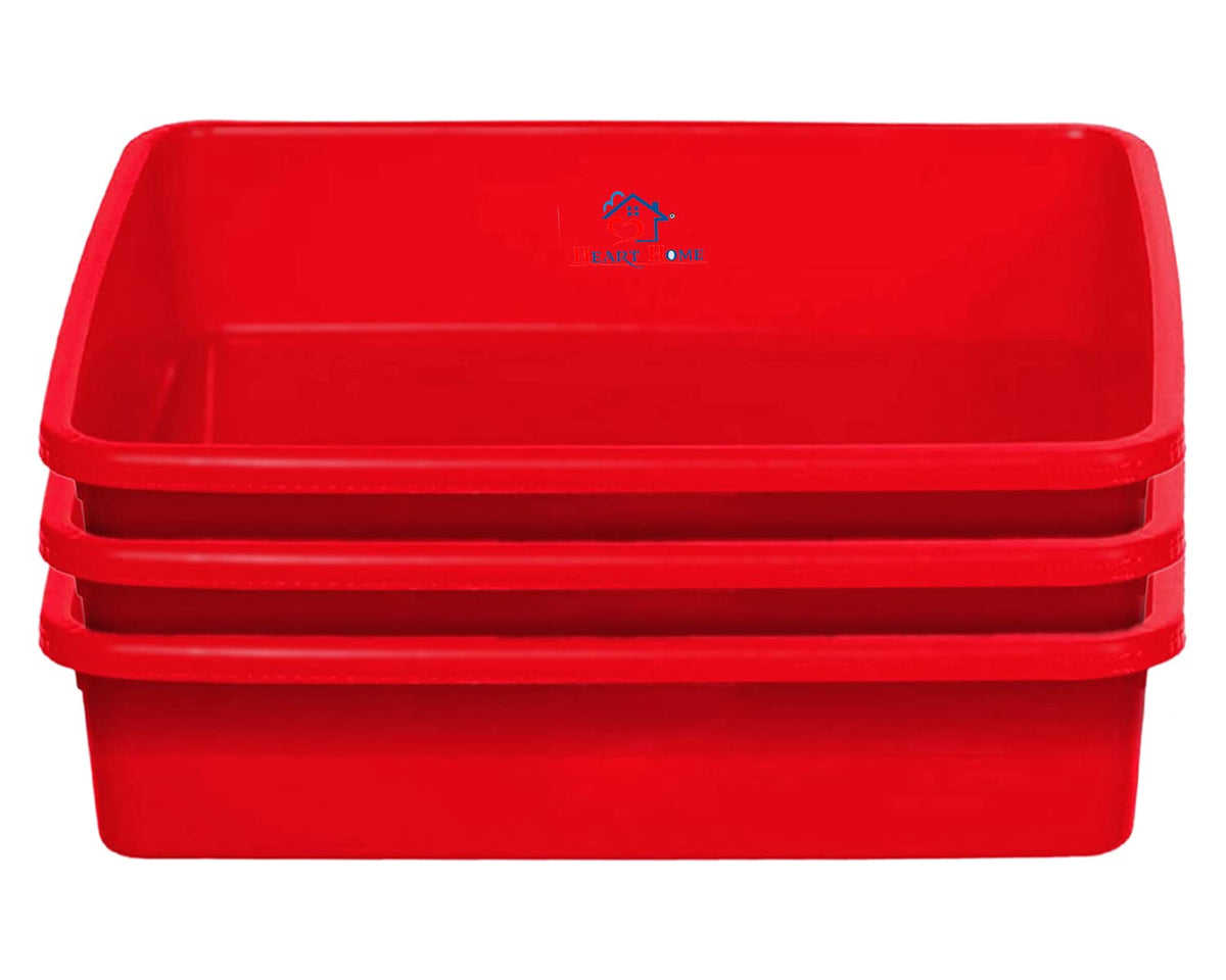 Heart Home Plastic Storage Large Tray Organizer, Stackable Tray for Projects, Painting, Beads, Organizing Supply Pack of 3 (Red)