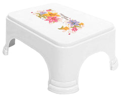 Kuber Industries Printed 2 Pieces Plastic Bathroom Tub & Stool Set (White)