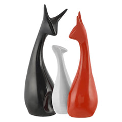 Kuber Industries Ceramic Figurines Deer Family Showpiece|Deer Set for Home Decor,Abstract Animal Statue (Black,Red,White)