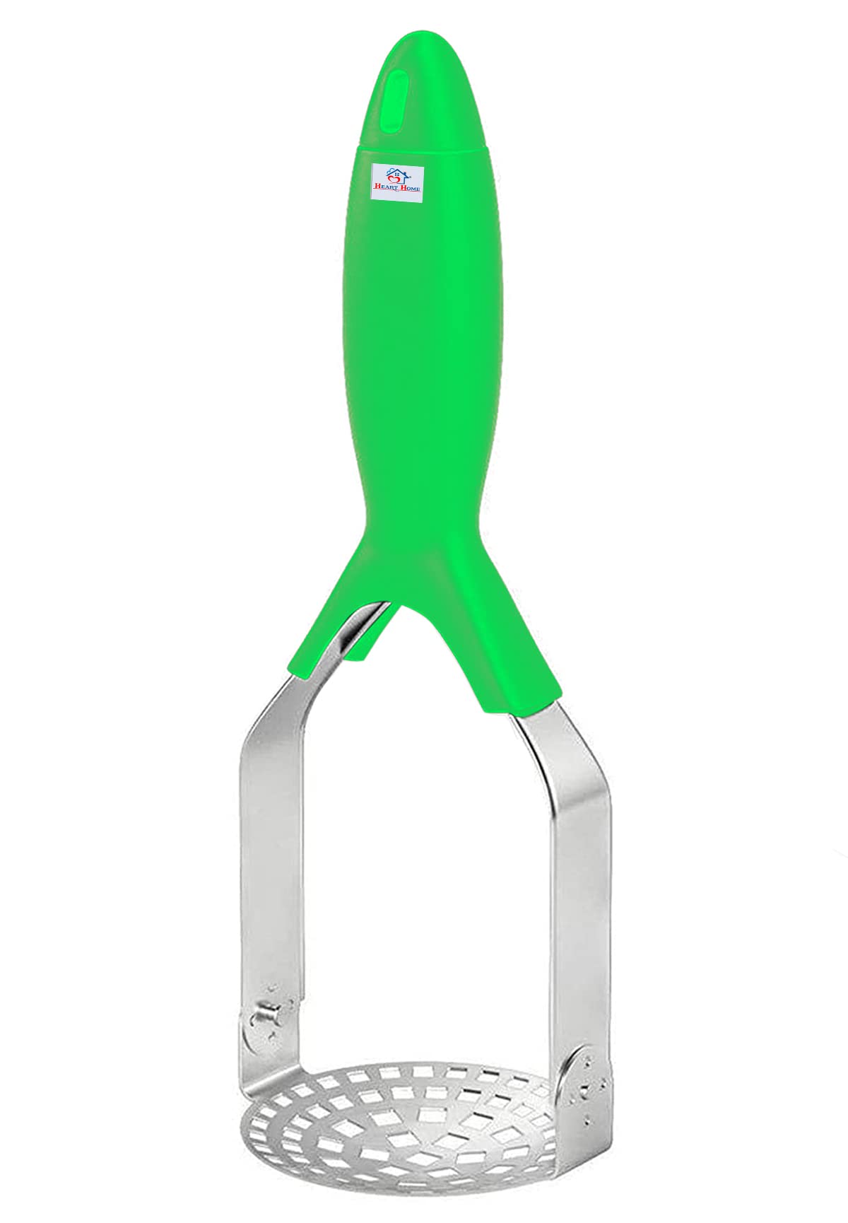 Heart Home Stainless Steel Potato Vegetable Pav Bhaji Masher with Plastic Handle (Green)