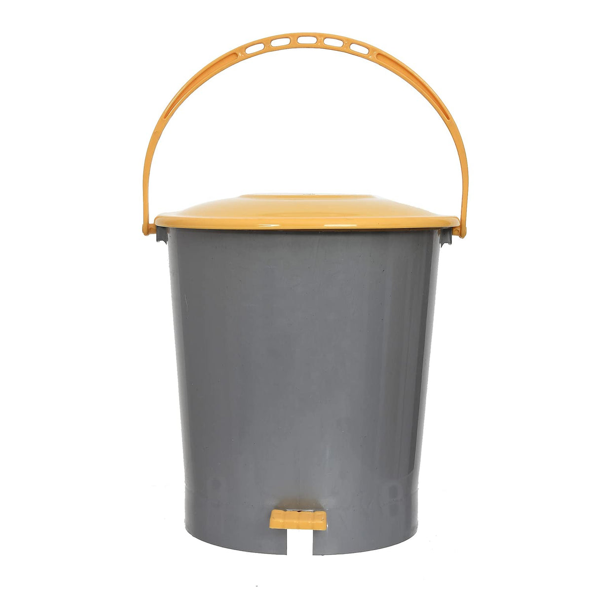 Kuber Industries Plastic Pedal Dustbin/Wastebin With Handle, 5 Liter (Grey & Yellow)-47KM01025