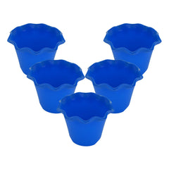 Kuber Industries Blossom Flower Pot|Durable Plastic Flower Pot|Gamla with Drain Holes for Home Décor|Balcony|Garden|8 Inch|Pack of 5 (Blue)