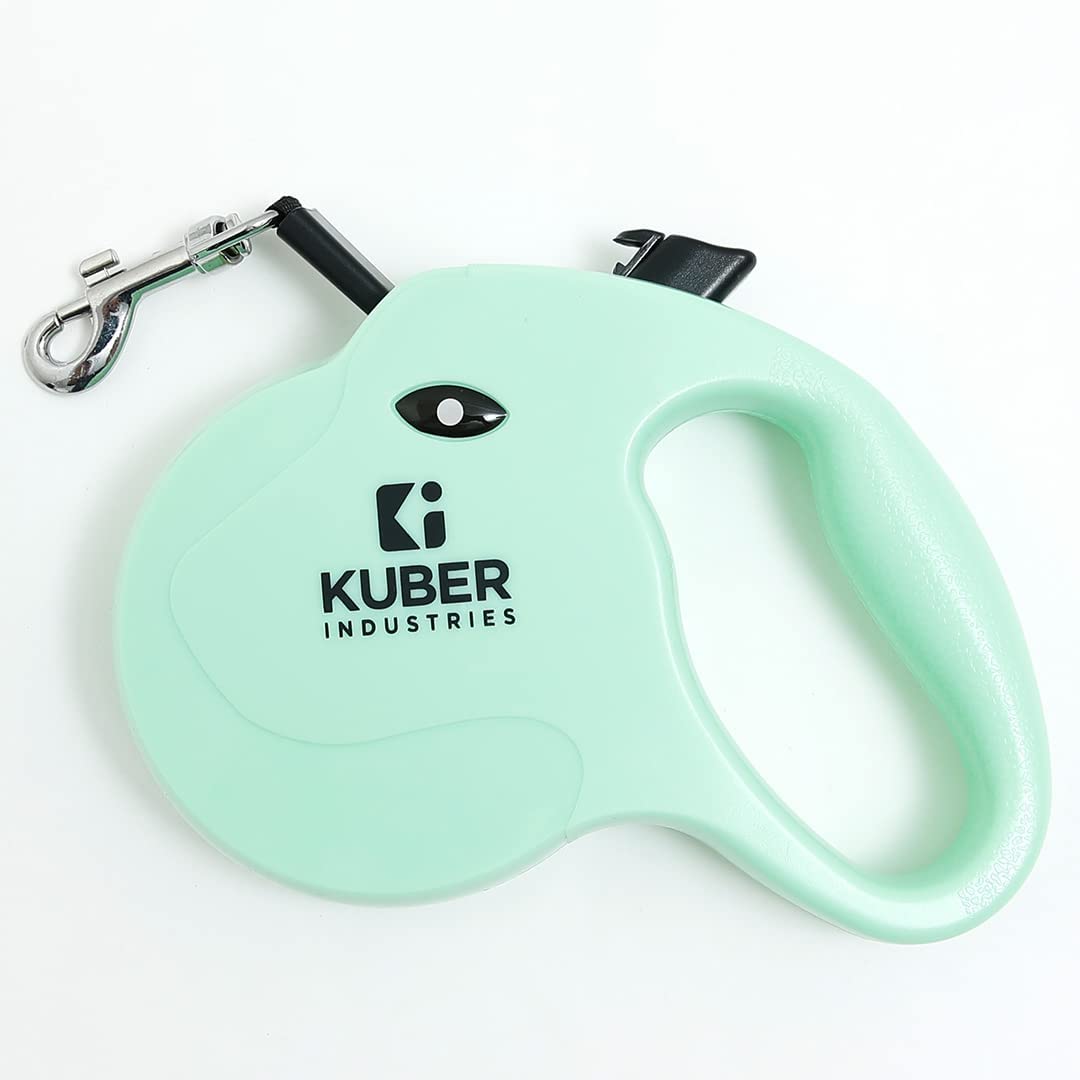 Kuber Industries Automatic Retractable Dog Leash with Anti-Slip Handle, One-Handed Brake- Green