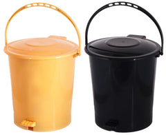 Heart Home Plastic Pedal Dustbin, Trashbin, Wastebin For Kitchen, Bathroom, Office Use With Handle, 10 Liter- Pack of 2 (Black & Yellow)-47HH0958