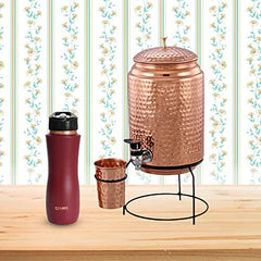 Kuber Copper Water Bottle & Water Dispenser Combo Set|with Added Health Benefits of Copper|Ergonomic Design & Easy to Clean|Pack of 2|5 Liters & 750 ML|Copper & Red