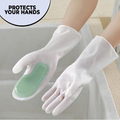 Kuber Industries Multi-Purpose Silicon Gloves For Kitchen Cleaning, Pet Grooming & Gardening|Reusable Gardening Gloves|Heat Resistant For Better Protection|Green,Pack of3