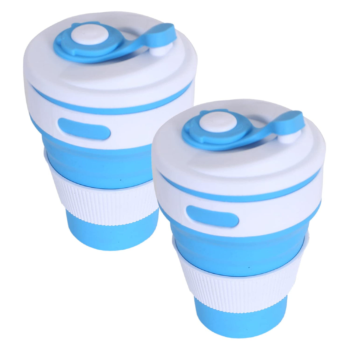 Kuber Industries Collapsible Coffee Cup|Silicone Portable Travel Coffee Mug|Camping Cup with Lid for Travel,Hiking Outdoors,350 ML,Pack of 2 (Blue)