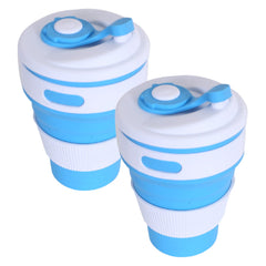 Kuber Industries Collapsible Coffee Cup|Silicone Portable Travel Coffee Mug|Camping Cup with Lid for Travel,Hiking Outdoors,350 ML,Pack of 2 (Blue)