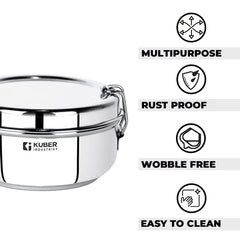 Urbane Home Stainless Steel Food Pack Lunch Box with Steel Separator Plate and Locking Clip, 1 Pc-400 ml Capacity