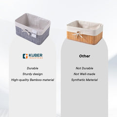 Homestic Pack of 4 Bamboo Storage Basket With Liner|Fodable Storage Organizer|Box For Cloth, Toiletry, Bathroom|Capacity 12.9L, 6L, 3L, 3.3L|GREY|