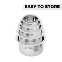 Kuber Industries Set of 5 Stainless Steel Tope Set (800ml 1L 1.4L 1.9L and 2.4L) | Gas Stove and Induction Compatible | Triply Tope | Heavy Duty Gauge