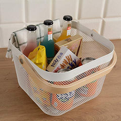 Homestic Metal Wire Basket With Handle|Storage Basket Fot Fruits, Books|Mesh Open Storage Bin|Storage Organizer|White