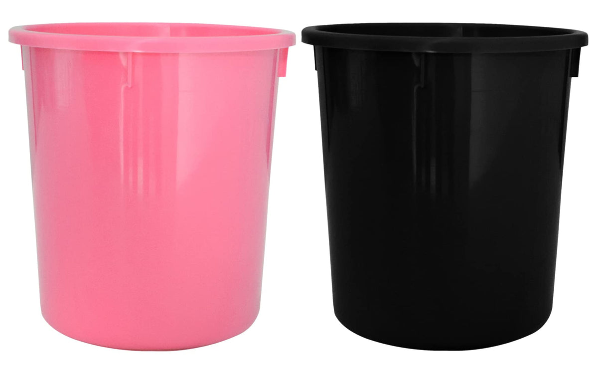 Heart Home Plastic Open Dustbin, Trash Bin, Garbage Bin, Waste Bin, 5Ltr.- Pack of 2 (Black & Pink)-47HH01066