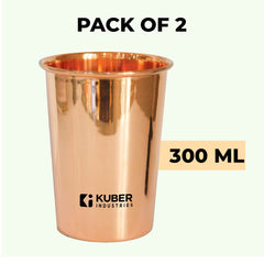 Kuber Industries Copper Drinking Serving Water Glasses Serveware Glass Tumbler ( 2 Pcs,Height-9 cm, Dia- 6 cm, 300 ml Each)