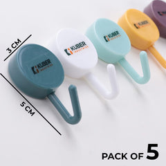 Kuber Industries Sticky Hooks For Wall|Premium PP Build|Durable & Rust-Proof|Self Adhesive Hook For Easy Installation|Multi-Purpose Wall Hooks For Bathroom, Kitchen, Bedroom|Pack of 5|1601|Multicolor