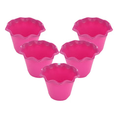 Heart Home Blossom Flower Pot|Durable Plastic Flower Pots|Planters for Home Décor|Garden|Living Room|Balcony|Pack of 5 (Pink)