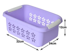 Heart Home Multipurpose Rectangle Shape Plastic Storage Basket for Kitchen, Fruit Basket, Office Table, Storage Organizer Small Pack of 2 (Purple)