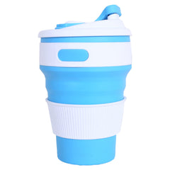 Kuber Industries Collapsible Coffee Cup|Silicone Portable Travel Coffee Mug|Camping Cup with Lid for Travel,Hiking Outdoors,350 ML,(Blue)