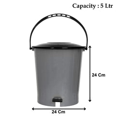 Kuber Industries Step On Pedal Plastic Dustbin/Wastebin With Handle, 5 Liter (Grey & Black)