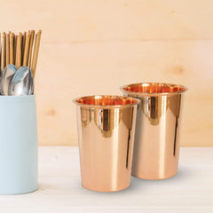 Kuber Industries Copper Drinking Serving Water Glasses Serveware Glass Tumbler (4 Pcs,Height-9 cm, Dia- 6 cm, 300 ml Each)