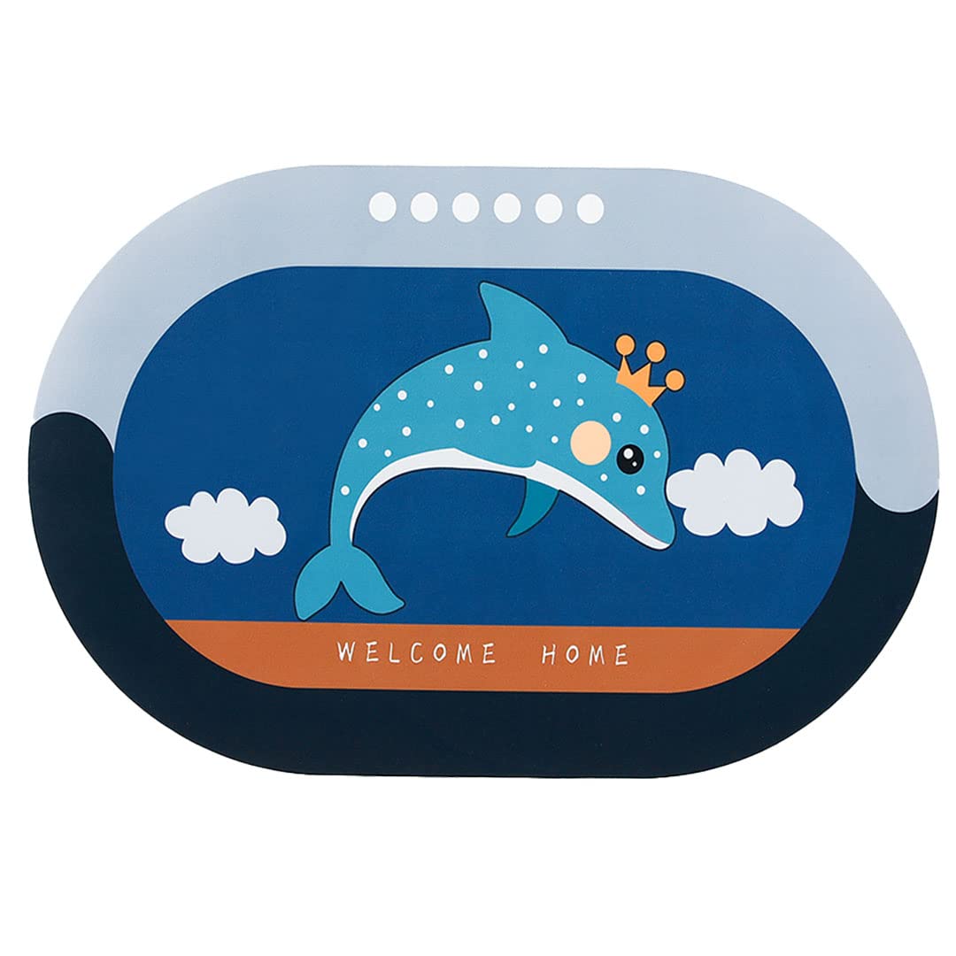 Kuber Industries Stylish Beautiful Dolphin Bathroom Mat, Door Mat, Floor Mat, Bath Mat , Doormat , Bathroom Carpet | Non Slip mat for Bathroom Cushion Mat Super Absorbent Soft Carpet, Quick Dry Dirt Barrier for Home & Office |38 x 58 cm,Multicolor
