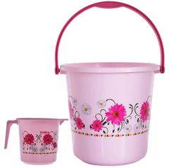 Kuber Industries 2 Pieces Unbreakable Virgin Plastic Bathroom Bucket with Mug Set- Pink, (1 Pc 18 LTR Bucket & 1 Pc 1 LTR Mug)-KUBMART1265
