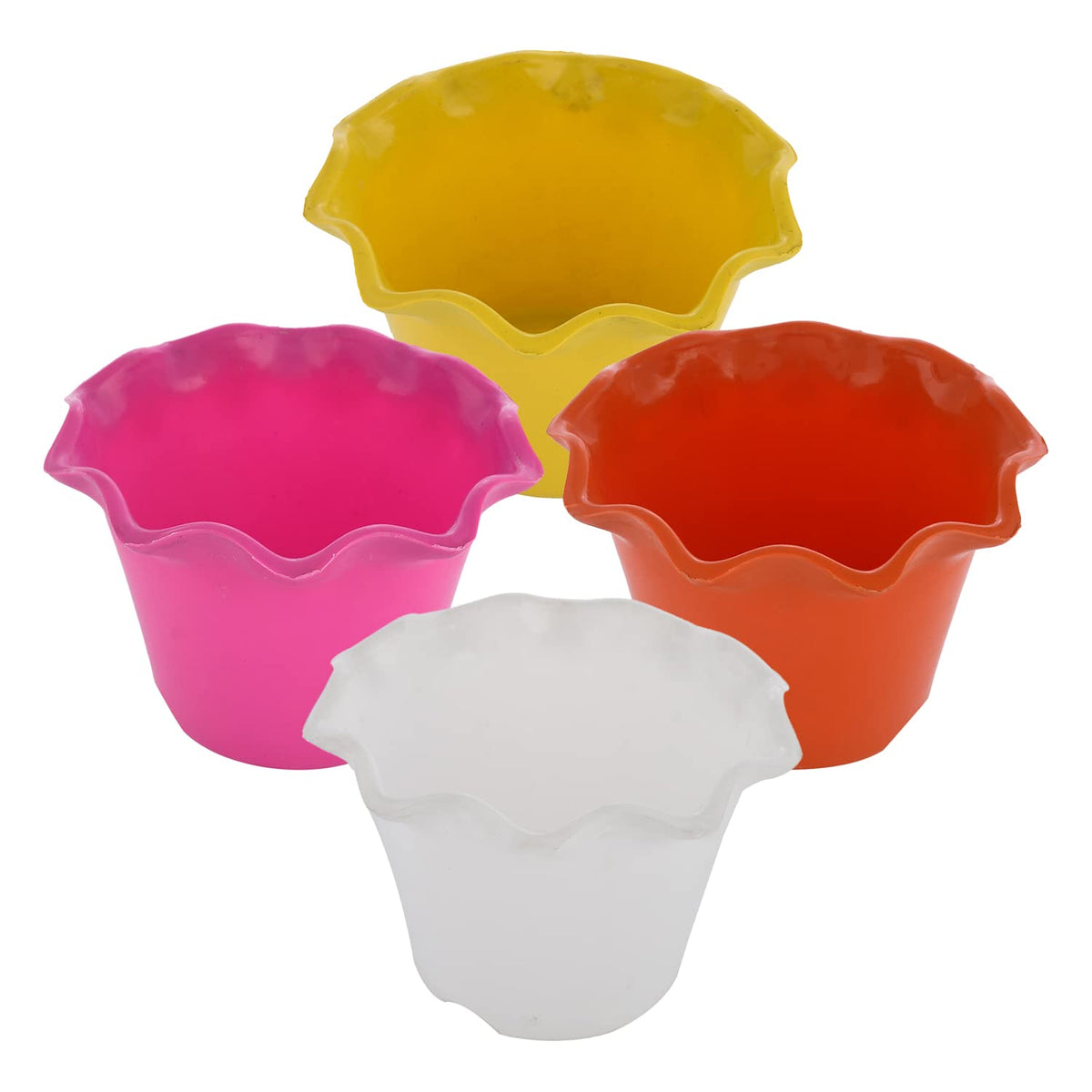 Kuber Industries Blossom Flower Pot|Durable Plastic Flower Pots|Planters for Home Décor|Garden|Living Room|Balcony|Pack of 4 (Multicolor)
