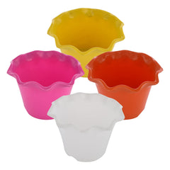 Kuber Industries Blossom Flower Pot|Durable Plastic Flower Pots|Planters for Home Décor|Garden|Living Room|Balcony|Pack of 4 (Multicolor)