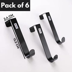 Kuber Industries Cloth Hanger|Wall Mounted Towel Hanger|Multipurpose Cloth & Towel Holder|Iron Spray Material|Easy Installation|Interchangeable Over The Door Hook| Pack of 6 |Black