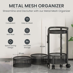 Kuber Industries 3-Layer Kitchen Trolley | 360? Rotating Storage Rack | Round Storage Rack with Wheels | Fruit and Vegetable Storage for Kitchen | Pack of 6 | (Black)