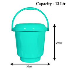Kuber Industries Unbreakable Plastic Durable & Lightweight Strong Bathroom Bucket with Lid and Handle,13 LTR,Pack of 2 (Mint Green)