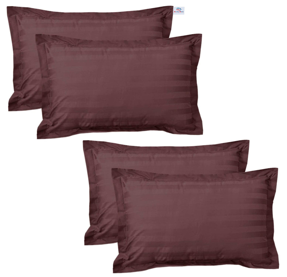 Heart Home Lining Design Cotton Pillow Cover- 18x28 Inch, Set of 4 (Brown)-HS43HEARTH26750