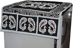 Kuber Industries Cloth 3 Pieces Fridge Mat, 1 Piece Handle Cover and 1 Pieces Fridge Top Cover (Multi)-CTKTC2779