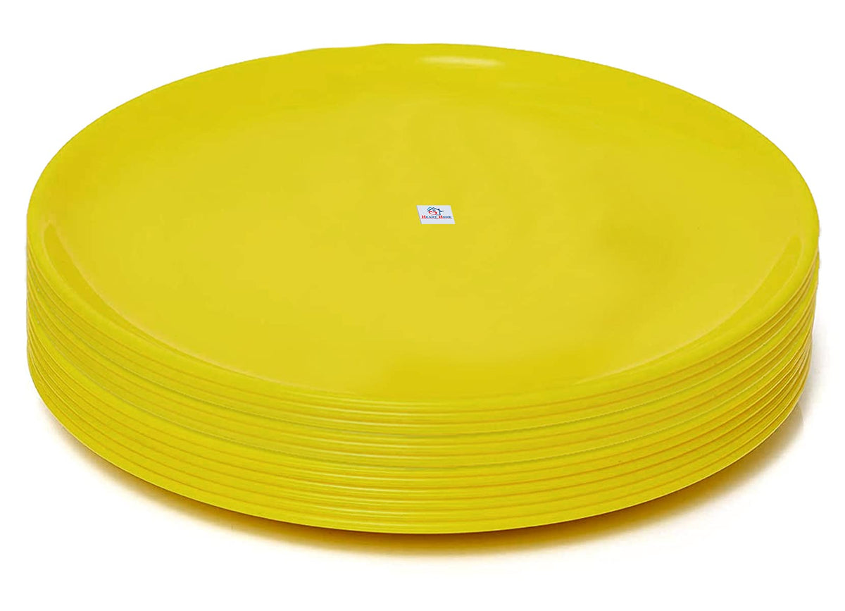 Heart Home Round Plastic Microwave/Dishwasher Safe Dinner Plates Set for Families, Parties, Daily Use, Set of 12 (Green)