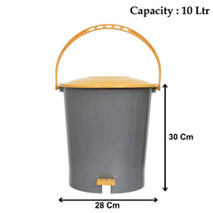 Kuber Industries Plastic Pedal Dustbin/Wastebin With Handle, 10 Liter- Pack of 2 (Grey & Yellow)-47KM0979