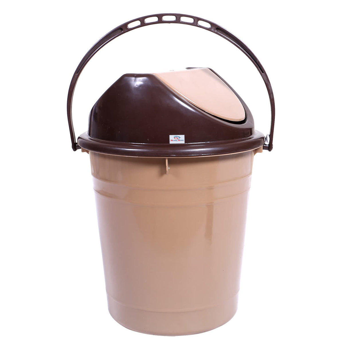 Heart Home Plastic Dustbin with Swinging Lid|Portable Garbage Basket & Round Trash Can for Home,Kitchen,Office,College,10 Ltr (Brown)