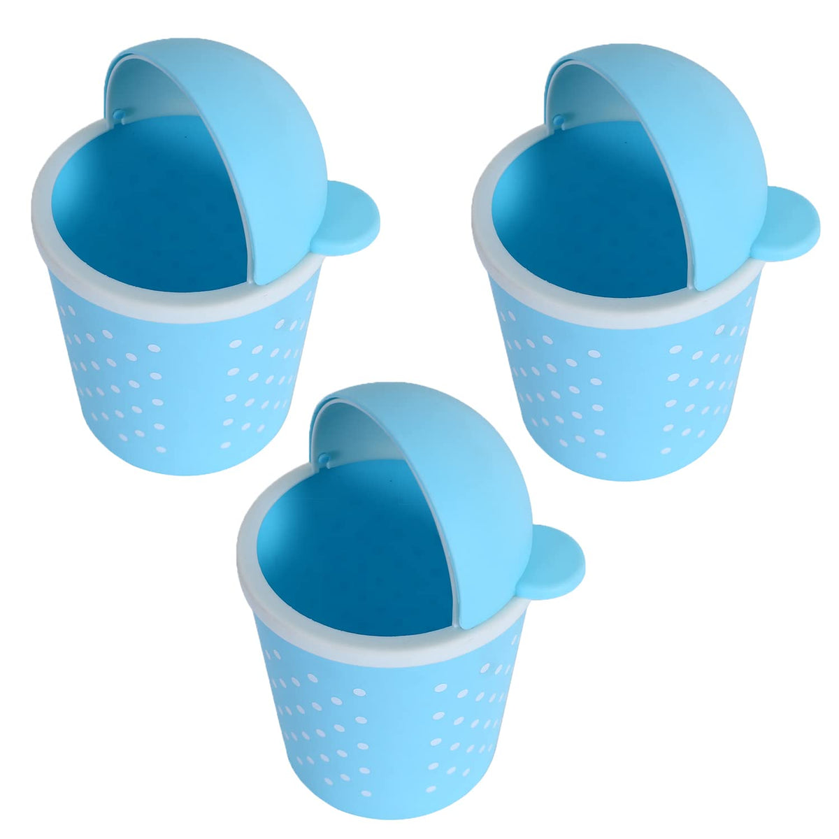 Kuber Industries Teddy Table Dustbin|Plastic Swinging Lid Waste Storage Garbage Bin|Desktop Trash Can For Study Table, Office|Pack of 3 (Sky Blue)